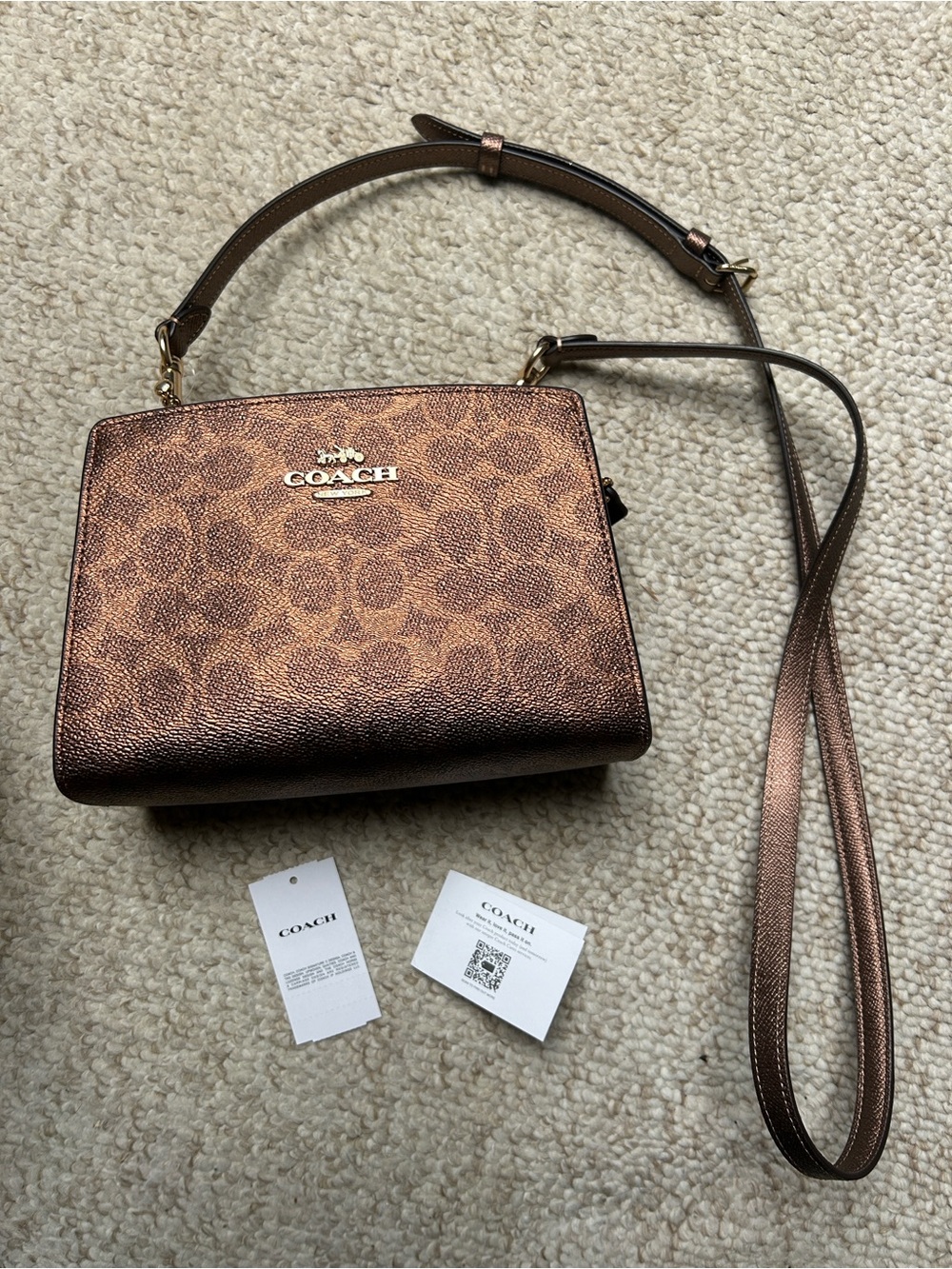 Coach Bronze Metallic Signature Crossbody Bag